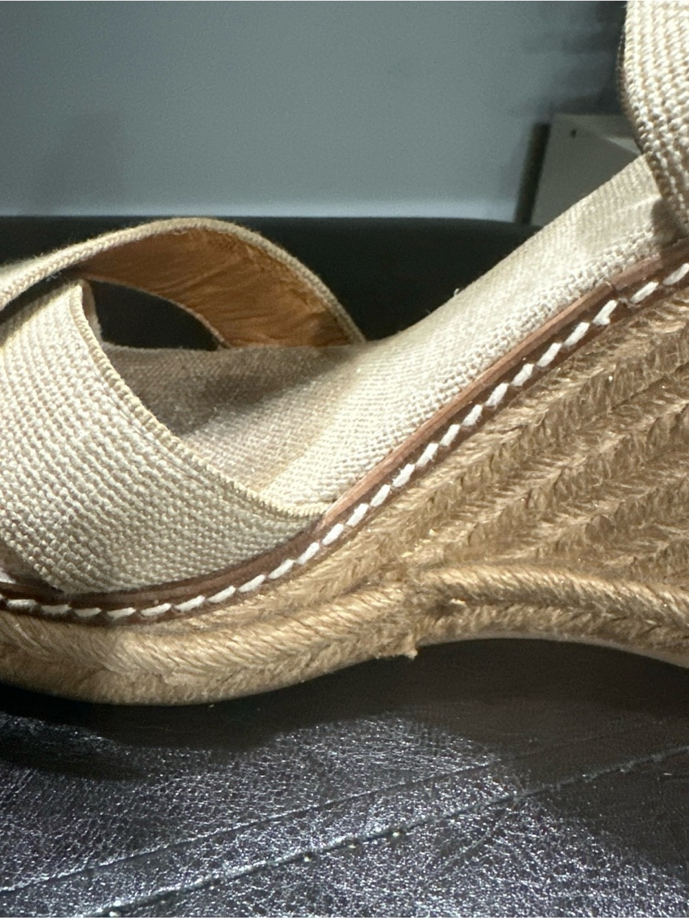 Tory Burch Frieda Espadrille Wedge Sandals Beige Ankle Strap Women 7.5M - Picture 8 of 9